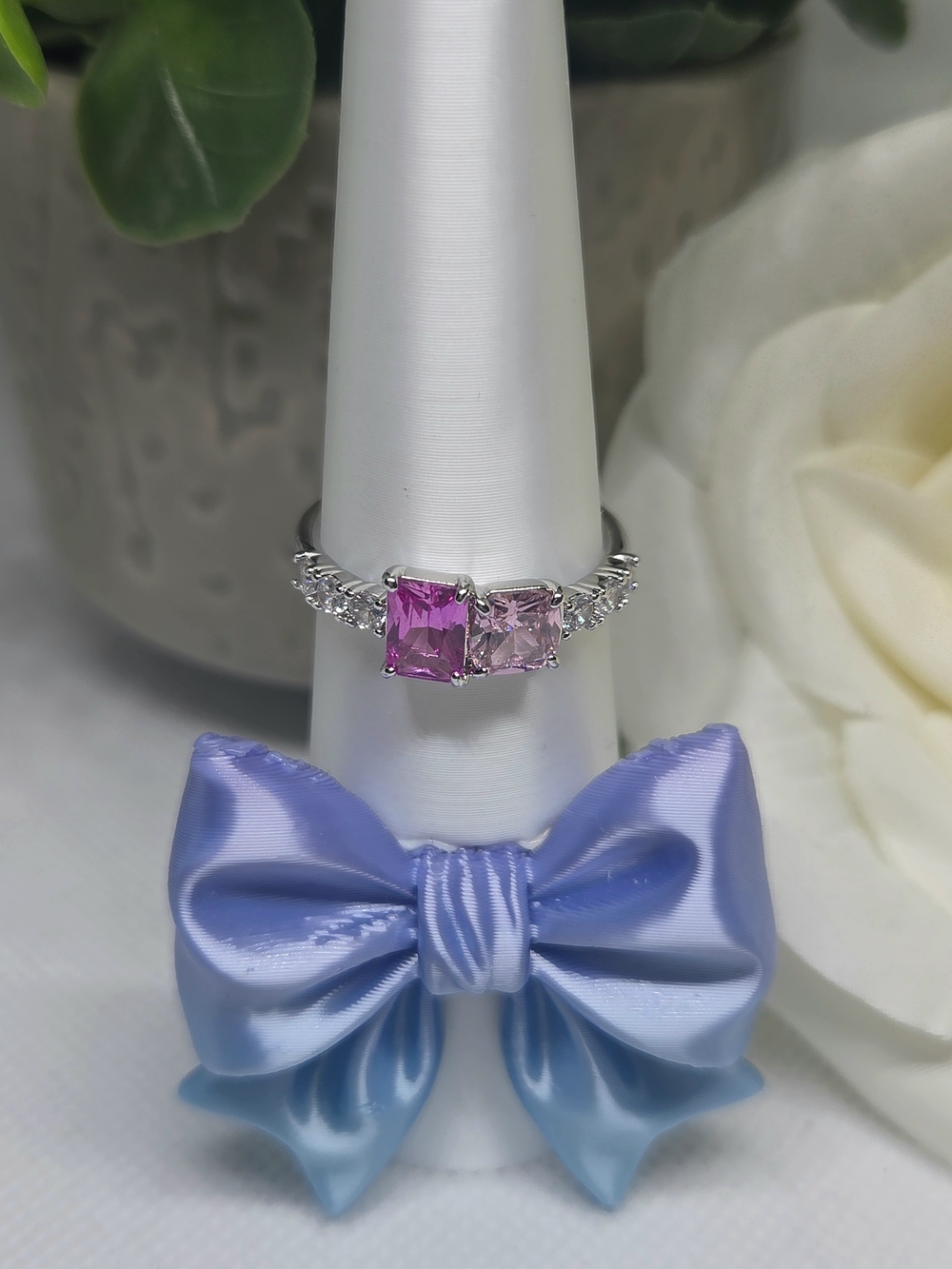 BP Pink and Magenta Square CZ On Rhodium Plating